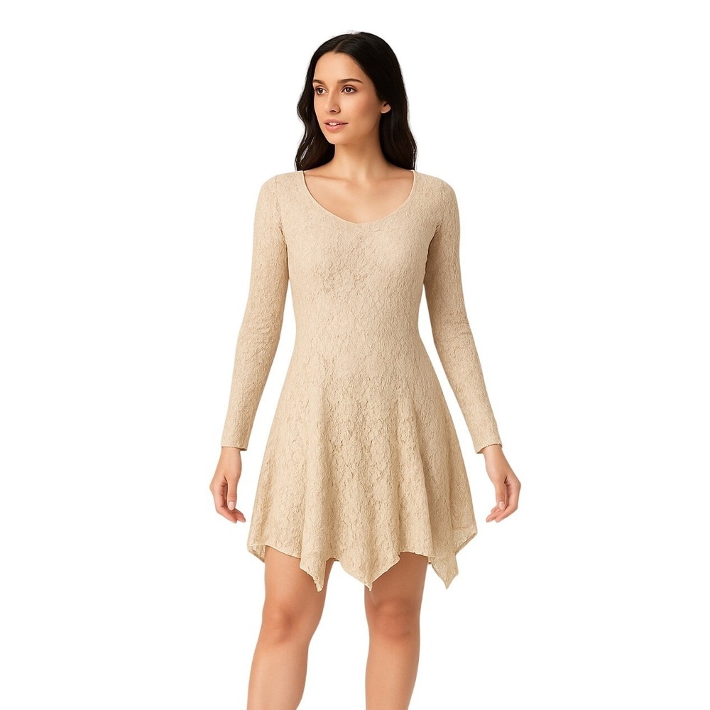 FREDERICK'S OF HOLLYWOOD Lace Handkerchief Hem Mini Dress sheer 90s Coquette